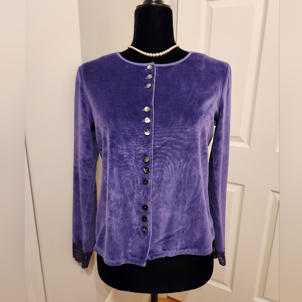 j.jill Purple Velvet Button-Up Top Sz xS